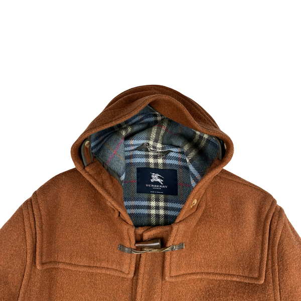Burberry Brown Lana Wool Checked Lined Duffle Coat - Large