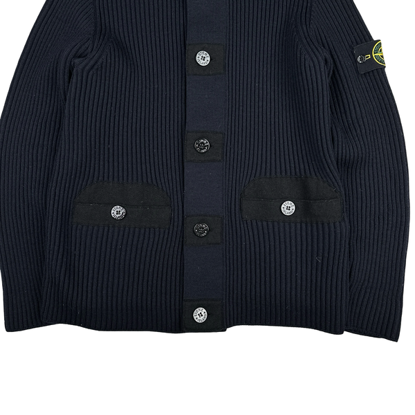 Stone Island 2010 Heavyweight Navy Wool Buttoned Jumper - XL