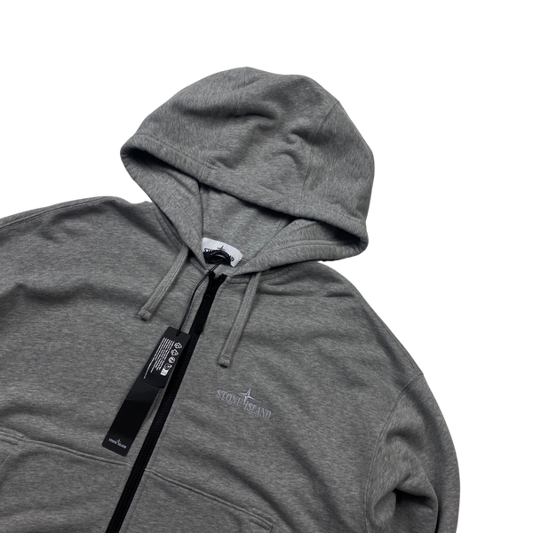 Stone Island 2023 Grey Spellout Zipup Cotton Hoodie Large Mat s Island