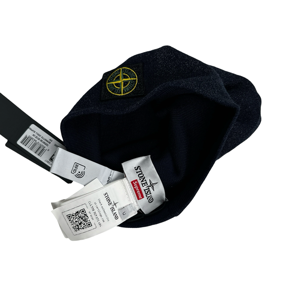 Stone Island X Supreme 2023 Navy Reflective Sprayed Compass Beanie
