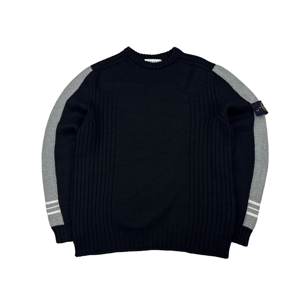 Stone Island Black Knit Vintage Crewneck Jumper - Medium