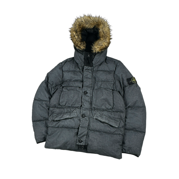 Stone Island 2018 Grey Lino Resinato Down-TC Puffer Jacket - Medium