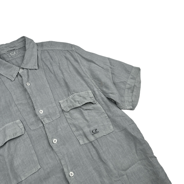 CP Company Grey Lino Flax Short Sleeved Shirt - XL