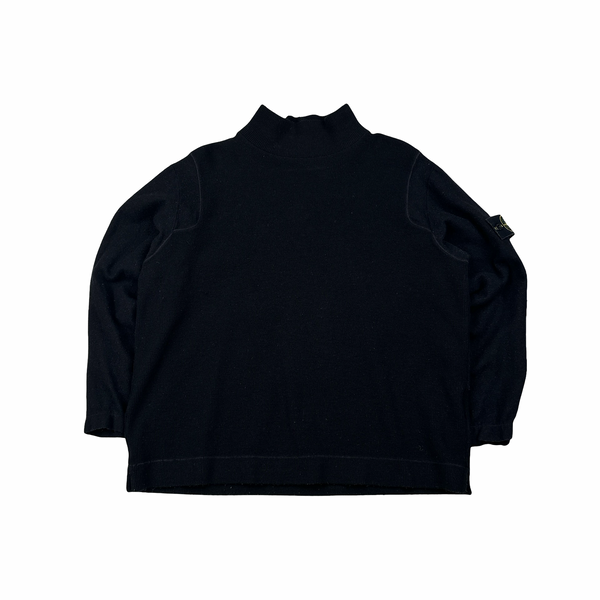 Stone Island 1999 Black Wool Vintage Pullover Mock Neck Jumper - Medium