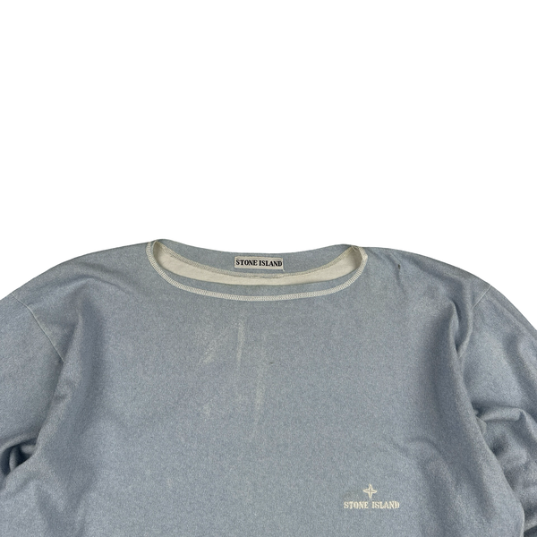 Stone Island 90s Light Blue Spellout Vintage Crewneck Pullover - Large