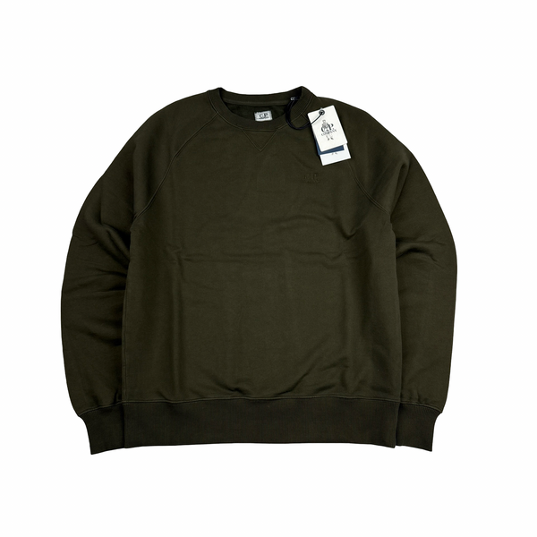 CP Company 00s Khaki Cotton Garment Dyed Crewneck Jumper - Large
