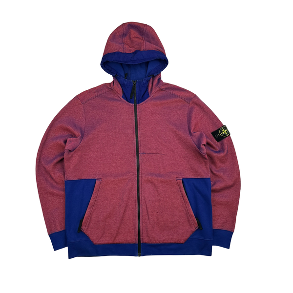 Stone Island 2016 Red Iridescent Ribbed Zip Up Hooded Jumper - XXL