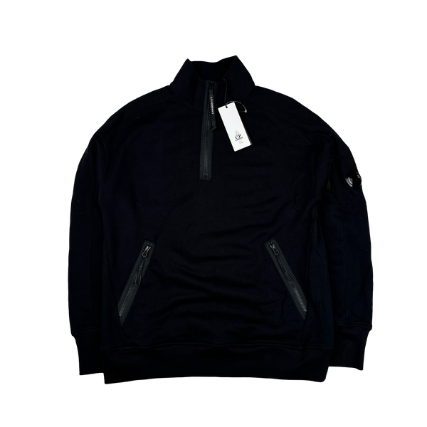 CP Company Blue Cotton Lens Viewer Quarter Zip Pullover - Large