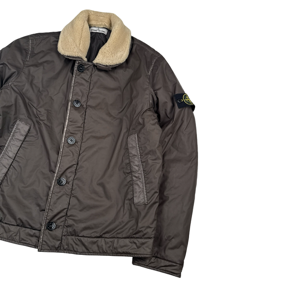Stone Island 2015 Brown Mussola Gommata Shearling Flight Jacket - XL