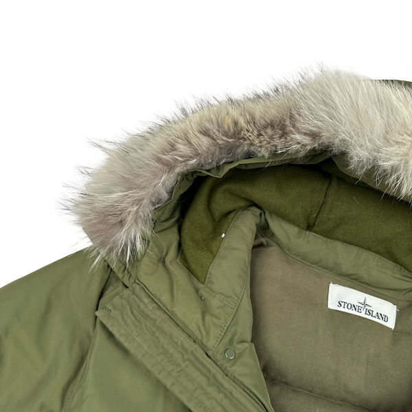 Stone Island 2014 Green Micro Reps Down Filled Fur Trim Parka - Medium