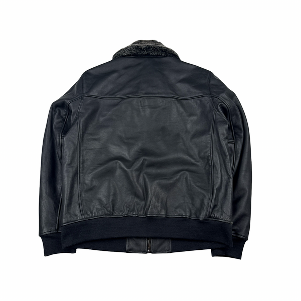 Schott Black Leather Shearling Collar Jacket - Large