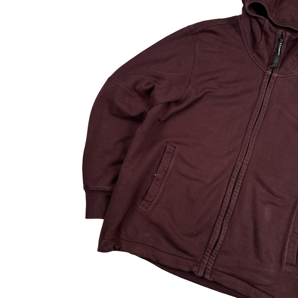 CP Company Burgundy Hooded Diagonal Zipped Cotton Lens View Zip Up - XXL