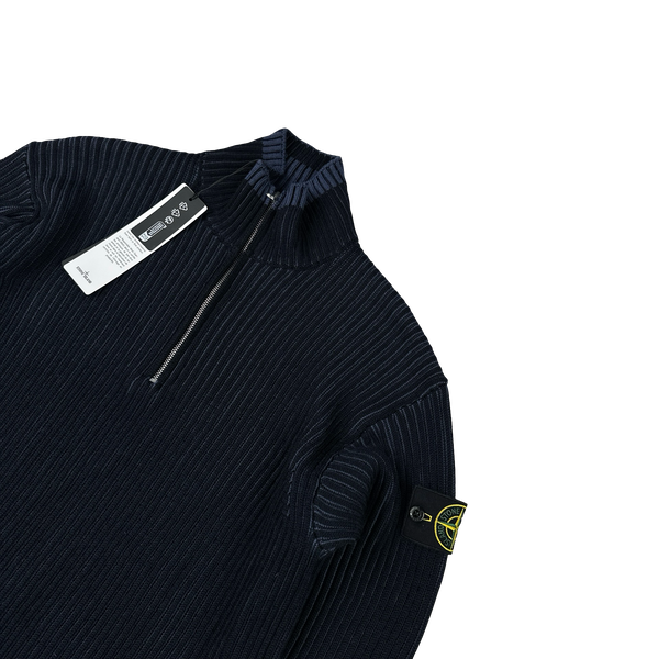 Stone Island 2024 Navy Ribbed Virgin Wool Knit Jumper - Medium