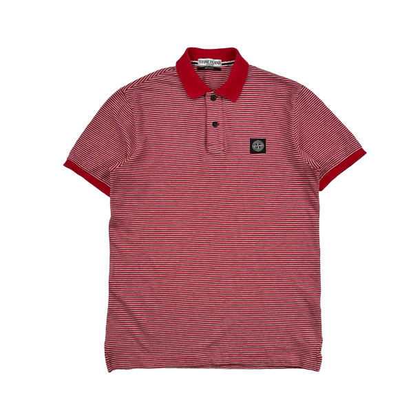 Stone Island Red Striped Cotton Polo Top - Large