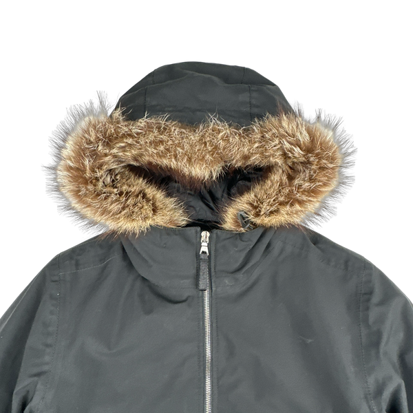 Prada Black Racoon Fur Hood Goretex Parka Jacket - Large