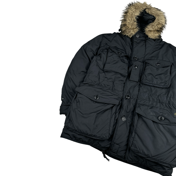 Ralph Lauren Black Down Filled Fur Hood Trim Puffer Jacket - Large