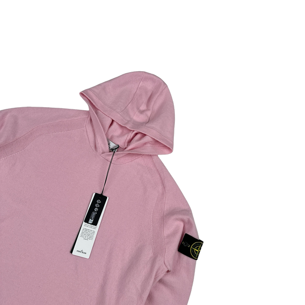 Stone Island 2025 Pink Light RWS Geelong Wool Hooded Knit Jumper - Large