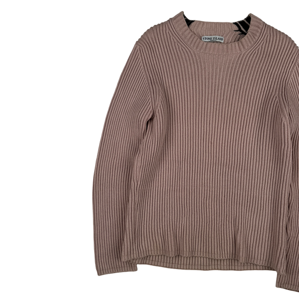 Stone Island 2005 Pink Thick Ribbed Pullover Jumper - Small