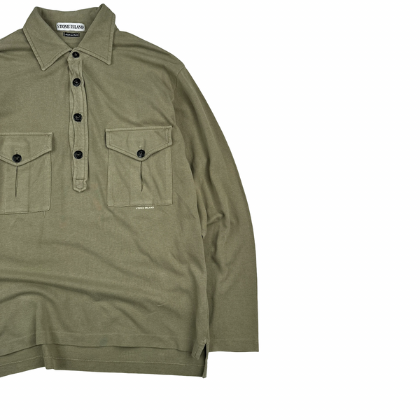 Stone Island Vintage 1998 Sage Green Long-sleeved Pullover Polo Shirt - Medium