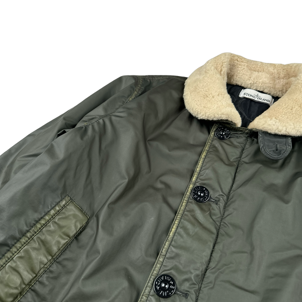 Stone Island 2015 Dark Green Mussola Gommata Sherling Flight Jacket - Medium