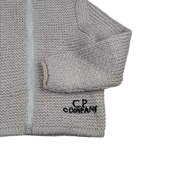 CP Company Grey Heavyweight 100% Wool Handmade Knitted Zipped Hoodie - Large