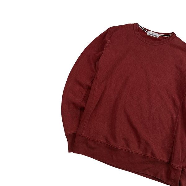 Stone Island 2015 Washed Red Cotton Pullover Jumper - Large