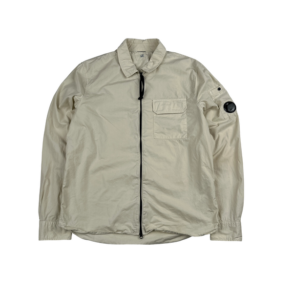 CP Company Cream Zipped Cotton Lens View Overshirt - Large