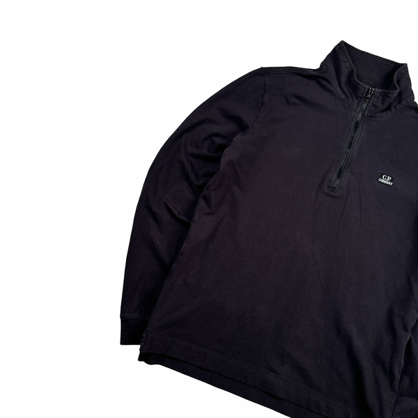 CP Company Cotton Quarter Zip Spellout Navy Jumper - Small