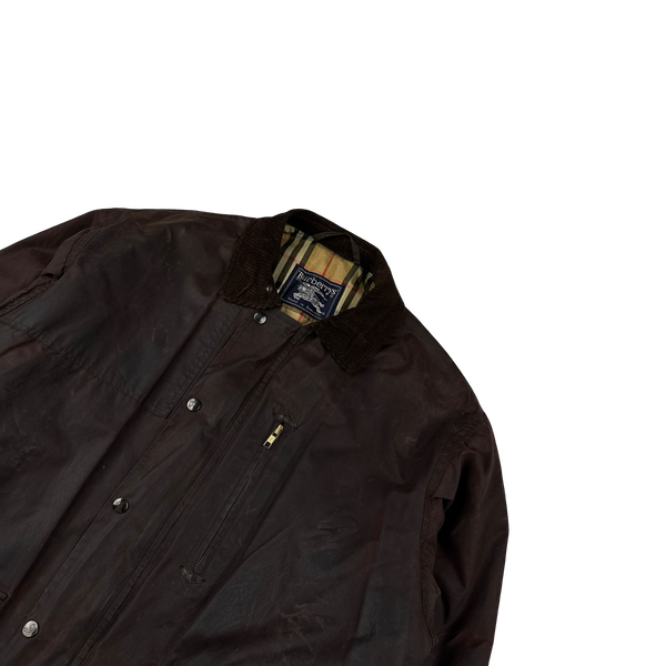 Burberry Cotton Nova Check Lined Corduroy Collar Wax Jacket - XL