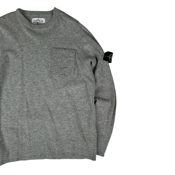Stone Island 2018 Grey Wool Chest Pocket Crewneck Jumper - Medium