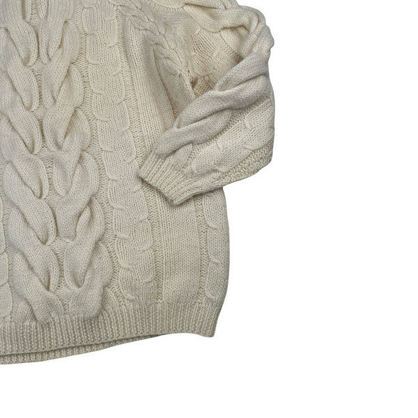 Burberry Cream White Wool Cable Knit Jumper - Small