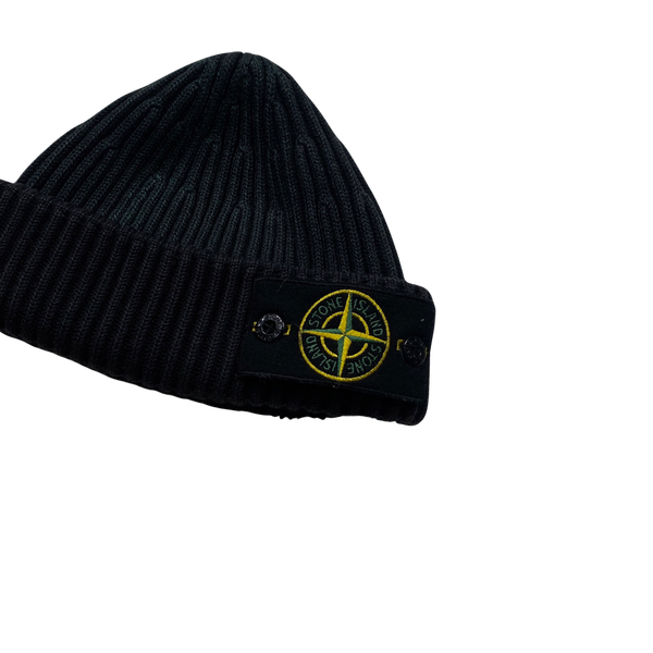Stone Island Green & Black Two Tone Ribbed Wool Badge Beanie
