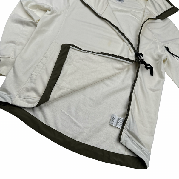 CP Company Cream/Green Asymmetrical Lens Viewer Zip Up Hoodie - Large