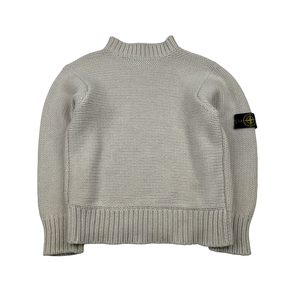 Stone Island Cream Vintage 2002 Knitted Crewneck Jumper - Medium