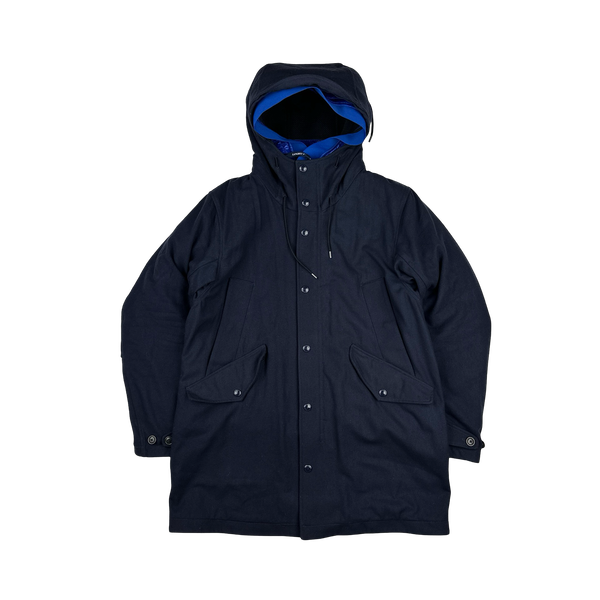 CP Company Navy Nycra Dual Layer Quilted Liner Parka Jacket - Large