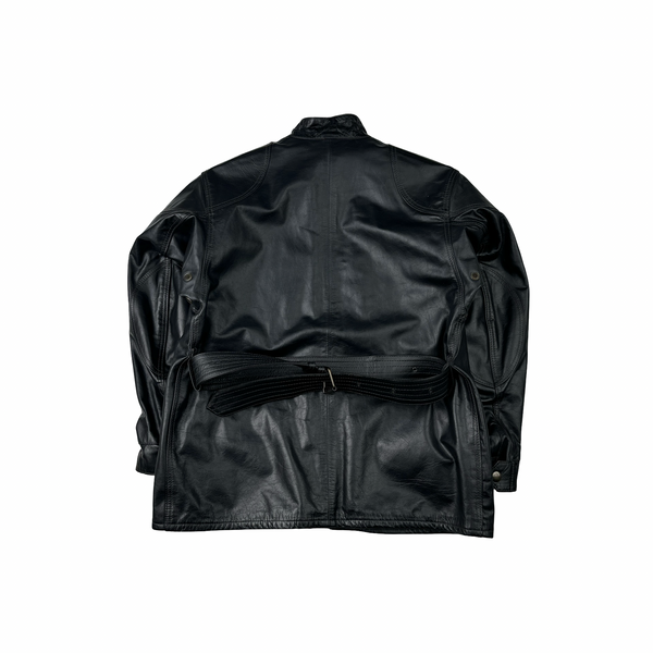 Belstaff Black Multi Pocket Field Leather Zipped Heavyweight Jacket - Small
