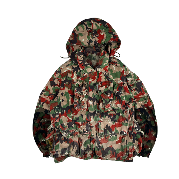 Vintage 70s Swiss Alpenflage M70 Netted Face Covering Multi-Pocket Cotton Jacket - XL