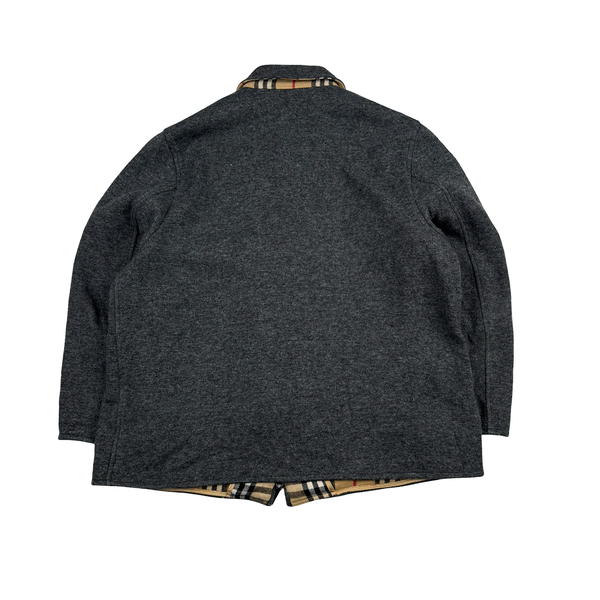 Burberry Grey Wool Nova Check Collar Lined Jacket - XL