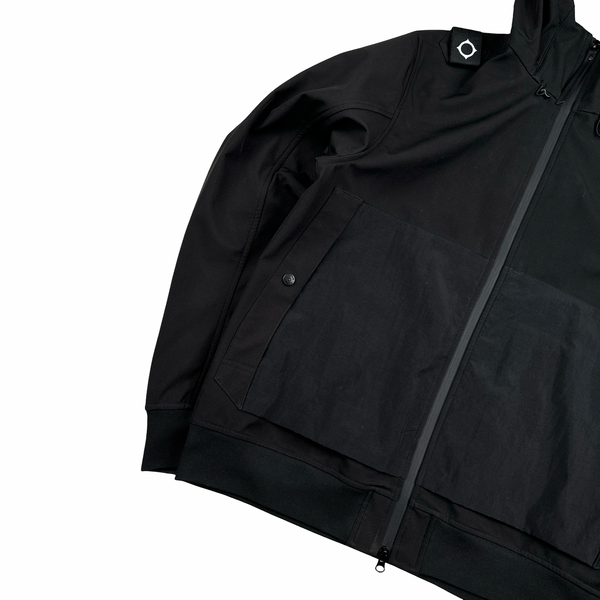 Ma Strum Black Soft Shell Shoulder Tag Hooded Jacket - Large