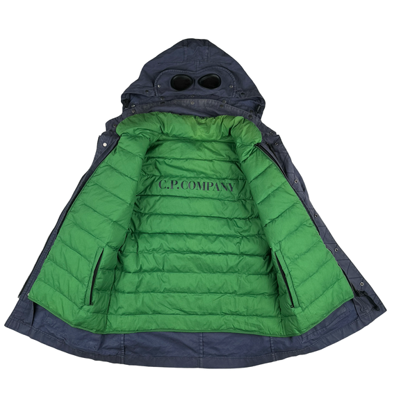 CP Company Japan Release Green Spellout Down Lined Goggle Multi Pocket Jacket - Medium