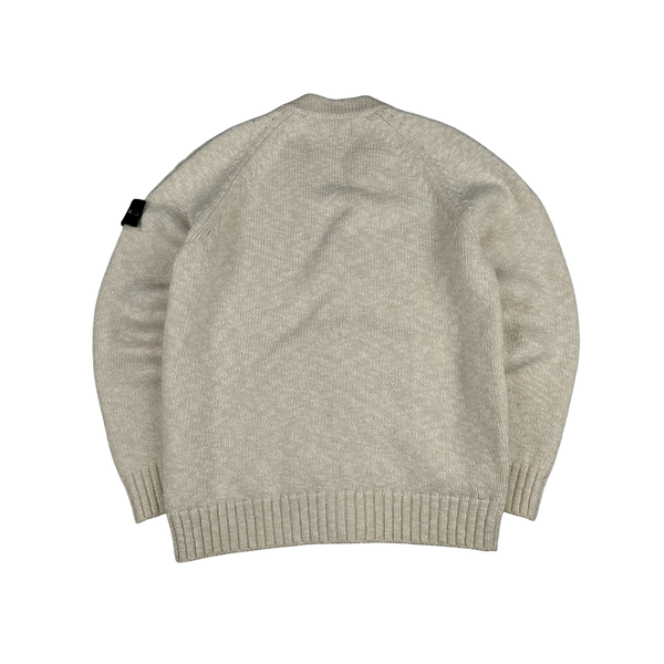 Stone Island 2020 Cream Wool Blend Buttoned Knit Jumper - XL