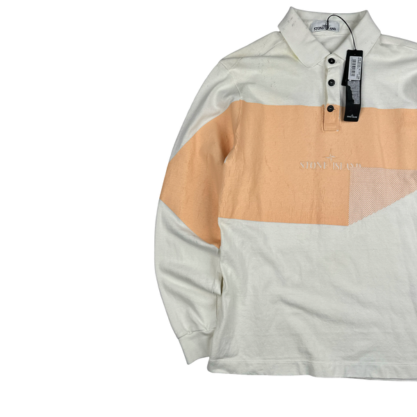 Stone Island 2018 Long Sleeve Thick Cotton Printed Polo Shirt - Large