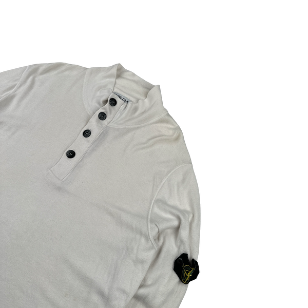 Stone Island 2008 White Cotton Buttoned High Neck Pullover - XXL