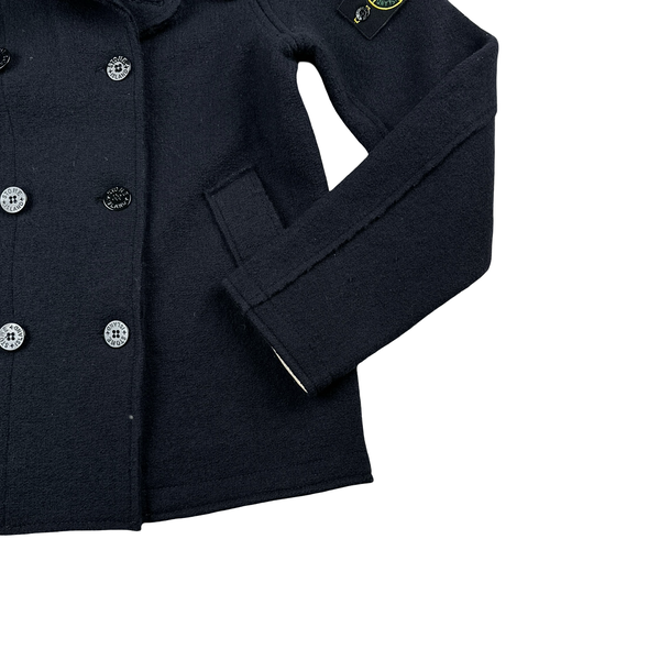 Stone Island 2010 Navy Double Breasted Thick Wool Pea Coat - Small