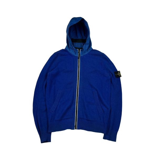 Stone Island 2012 Blue Cotton Knit Mussola Hood Zipped Hoodie - Medium
