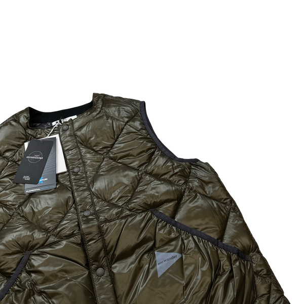 And Wander Khaki Pertex Diamond Quilted Puffer Vest - Medium