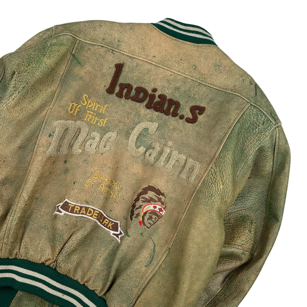 Vintage Leather Varsity Bomber Jacket - Medium
