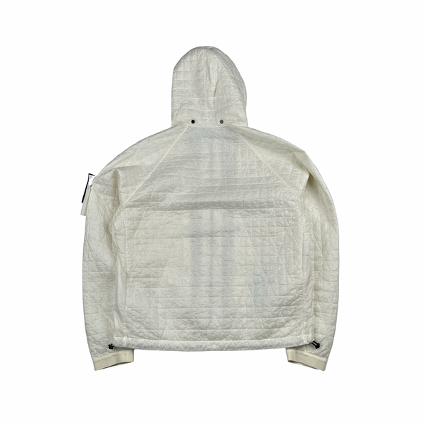Stone Island 2025 White Garment Dyed Crinkle Reps Knitted Hood NY Quilted TC Jacket - Large