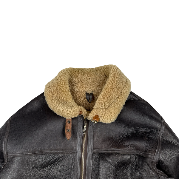 Cirrus Shearling Lined Aviator Pilot Thick Leather Vintage Jacket - XXL