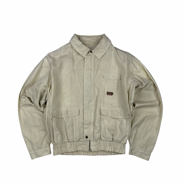 CP Company 1988 1000 Miglia Cream Spellout Linen Bomber Lightweight Jacket - Small